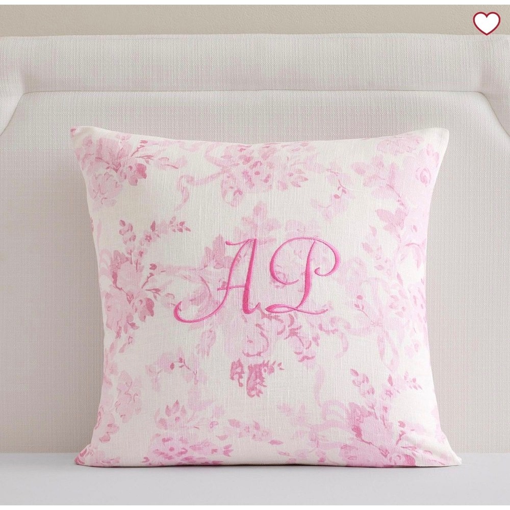 LoveShackFancy Pottery Barn Teen Pink Floral Linen Pillow Cover Gabriella 20x20